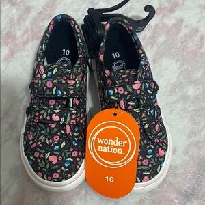 Wonder Nation Kids Sneakers - Black with Floral Print